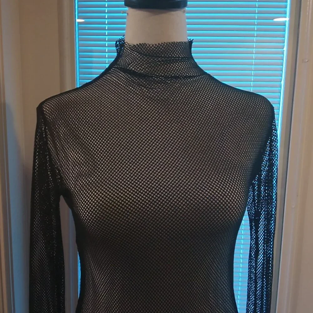Kate Hewko 💗 Womens Long Sleeve Higher Neck Black Mesh Top 💗 - Picture 7 of 14